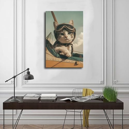 Toile chat gris et blanc décoration murale salon chambre format vertical
