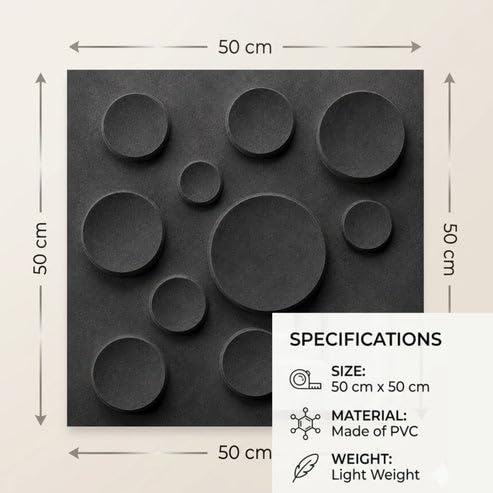 Image of Kayra Decor 3D PVC Wall Panels for Bedroom & Living Room | Moon Design | Nexa Gray Color | 19.7 x 19.7 Inch | Pack of 40 | 107.6 Sq Ft