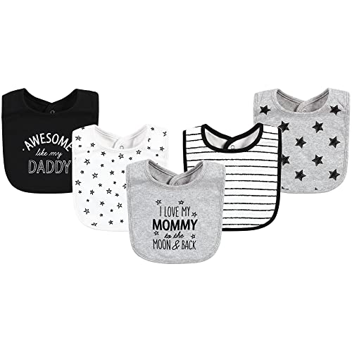 Image of Hudson Baby Unisex Baby Cotton Bibs, Mom Dad Moon And Back, One Size