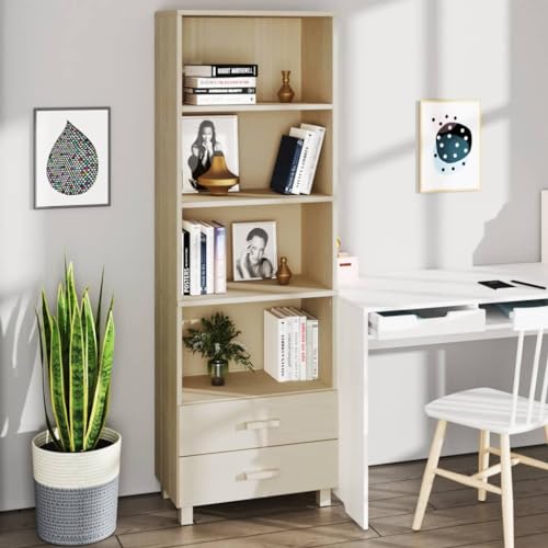 Tomostar Buffet Haut Cuisine, Buffet de Cuisine Meuble de Rangement Armoire Vaisselier HAMAR Marron Miel 60x35x180 cm Bois Massif de pin
