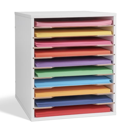 Yumkfoi 9x12 Construction Paper Organizer, 10-tier Adjustable File Sorter for A4 Paper, 8.5x11 Inch Desktop Organizer for Office, Home, School