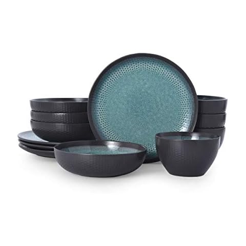 Pfaltzgraff 5267773 Maddox 12-Piece Dinnerware Set, teal Cover