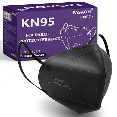 KN95 Face Masks 100 PCS, 5-Ply KN95 Black Masks,Breathable Protection Masks, Individually Wrapped, Cup Dust Safety Mask