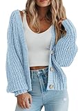 PRETTYGARDEN Women's Long Sleeve Plain Button Down Sweater Classic V-Neck Knit Cardigan Open Loose Outwear Coats (Sky Blue, Small)