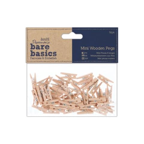 Papermania Mini Wooden Peg, Pack of 50, Brown Cover