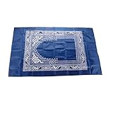 Sungpunet Muslim Prayer Rug Islamic Muslim Praying Mat Carpet Blanket Pocket Portable Print with Compass Bag for Travel Home Blue