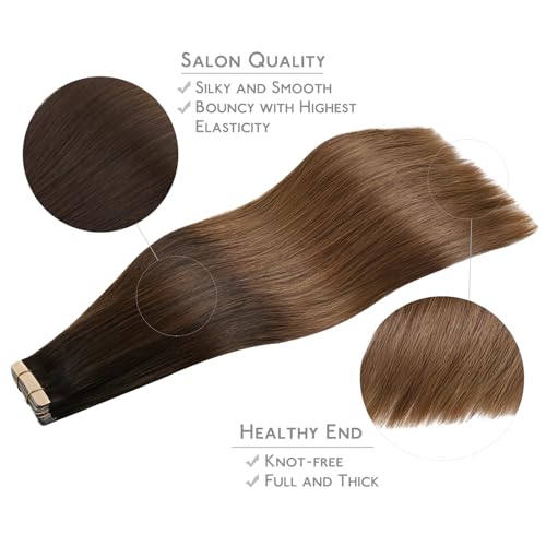Image of WENNALIFE Tape in Hair Extensions Human Hair, 20pcs 50g 24 inch Ombre Dark Brown to Light Chestnut Brown Remy Hair Extensions Straight Human Hair Tape in Extensions Skin Weft Tape Extensions Human Hai