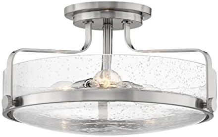Hinkley Harper 3643BN-CS Large Semi-Flush Ceiling Light, Sleek, Retro Style, Brushed Nickel and Clear Seedy Glass