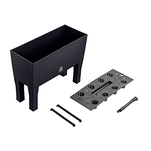 Foto von PAFEN 2X Blumentöpf Blumenkasten mit Füßen – 595 x 240 x 460 mm - Pflanztopf Rattan-Optik Übertopf Wasserstandsanzeiger Balkonkasten Pflanzkästen, Anthrazit