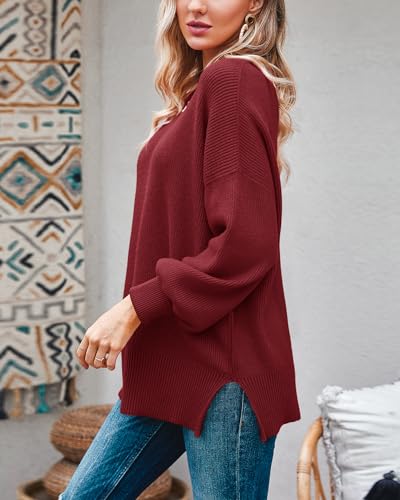 Image of Imily Bela Womens Oversized Tunic Sweaters Fall Slouchy Long Sleeve Ribbed Knit Side Slit Pullover Jumper