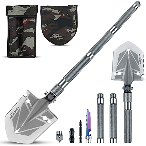 Outerman Folding Survival Shovel, Multifunctional Camping Shovel, 180 Degree Tactical Shovel - Unbreakable Military Shovel for Backpacking, Hiking, Hunting, Car Emergency