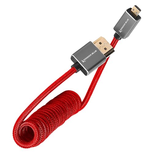 Image of KONDOR BLUE | Micro HDMI to HDMI Cable 12 inch-24 inch Braided Coiled | 4K 60Hz, 18Gbps, HDR, 3D Video & Nylon Braided with Reinforced connectors | Red