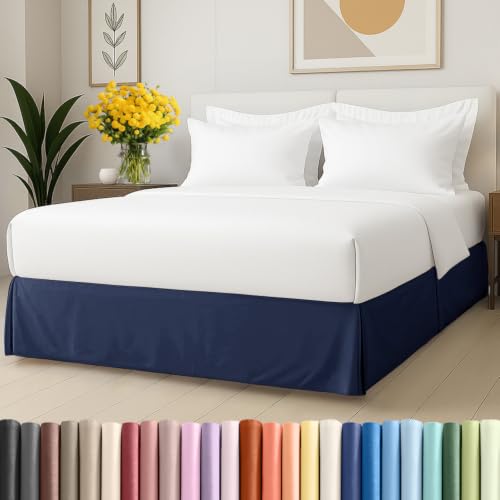 Pleated Bed Skirt Twin Size - 3 Sided Pleated Bed Skirt - 12 Inch Navy