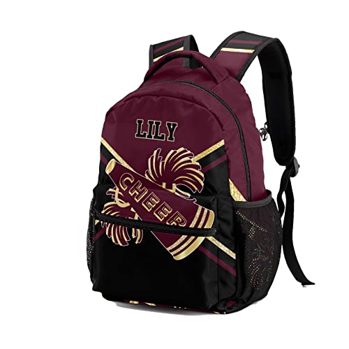 Personalized Cheer Brown Black Cheerleaders Waterproof Backpack with Name Text for Women Men Gift, 12.2(L)x5.9(W)x16.5(H)inch2