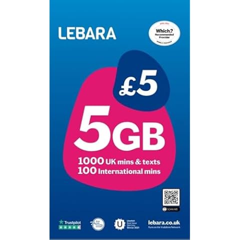 Lebara UK Pay As You Go SIM Card with Data and Minutes Cover