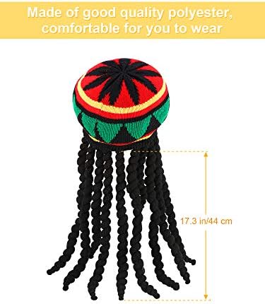 SATINIOR Rasta Hat with Black Dreadlocks Wig Rasta Wig with Dreads Funny Hat, 1 Piece, Size 17. 3 - Image 2