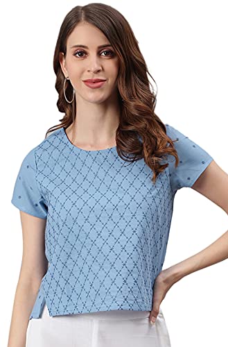 Janasya Indisches Damen-Oberteil aus Baumwolle, blau, XX-Large Cover