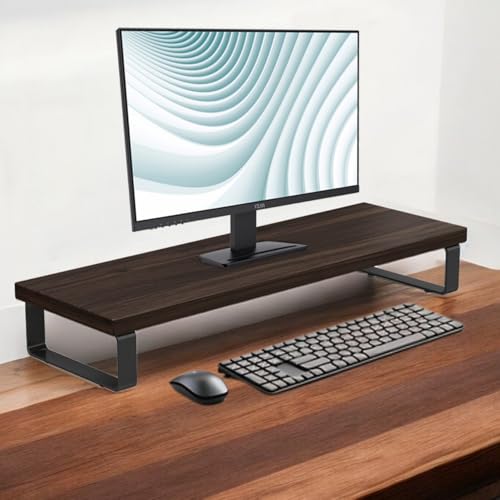 Image of flux Monitor Stand Wooden | Monitor Stand Riser | PC Stand For Desktop Table | Non Slip, Material: Particle Board & Metal Black