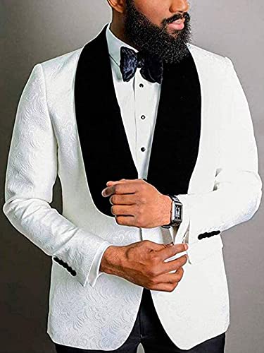 Men's 2 Pieces Floral Patterned Business Suit Shawl Lapel One Button Blazer Regular Fit with Black Pants2