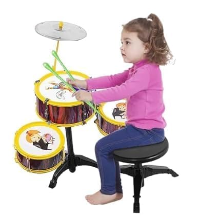 Image of Fully Kids Drum Set | Musical Drum Sets for Kids | Kid Musical Toys Jazz Drum with 3 Drums, 1 Stool and 1 Stand for Boys Girls Age 1 to 5 Years | Music Instrument Kid Birthday Gifts