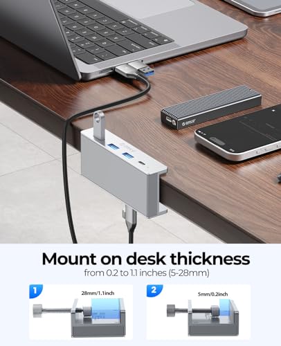 Hub USB, USB Hub 3.0 in Alluminio con Connettore di Alimentazione da 5 V, 5 Gbps a 4 Porte Hub USB C con 3 USB A 3.0 e 1 USB C 3.0, Cavo da 100 cm (da C a A/C), per Monitor, Scrivanie - Hub USB - Immagine 5