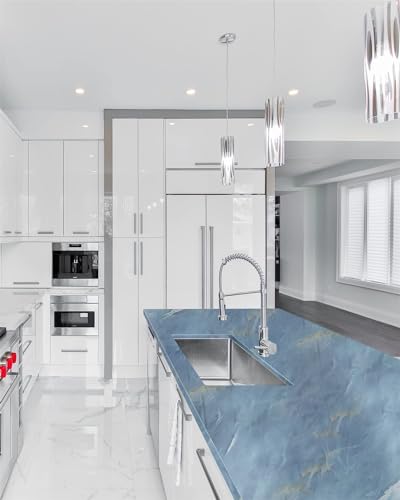 Image of FOKRIM Wall Stickers Marble Wallpaper Blue (200cm x 60cm) for Furniture Kitchen, Cabinets, Almirah, Tabletop, Plastic Table, Wooden Table, Wardrobe, Renovation PVC DIY Self Adhesive Sticker
