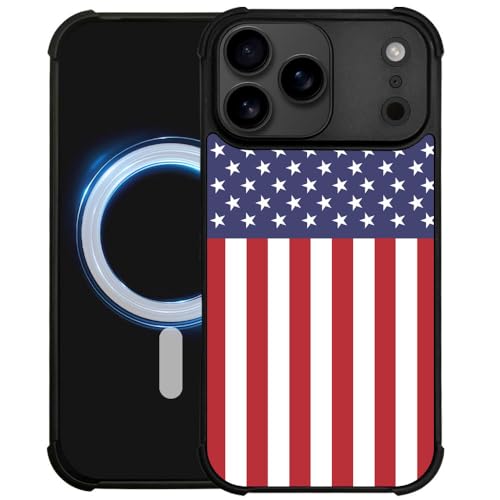 DJSOK Case for iPhone 18 Pro/iPhone 17 Pro,Compatible with MagSafe,Shockproof Rugged Cover Case,Classic American Flag Red and Blue by DJSOK - Used condition - US$13.64