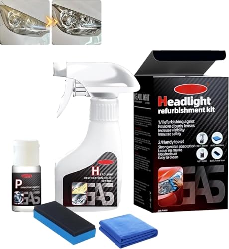 Kit fluido per il restauro dei fari dell'auto, kit di ristrutturazione dei fari dell'auto, con agente di rivestimento, spugna e asciugamano, ripristina la plastica trasparente ingiallita e protegge