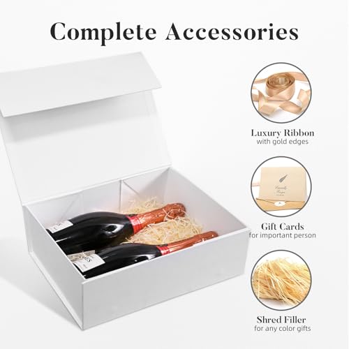 Image of LIFELUM White Gift Box with Magnetic Lids for Presents, 14 inchx8.5 inchx4.5 inch | with Ribbon, Card & Paper Filler for Wedding, Bridesmaid Proposal, Graduation & Birthday, 2 Pack