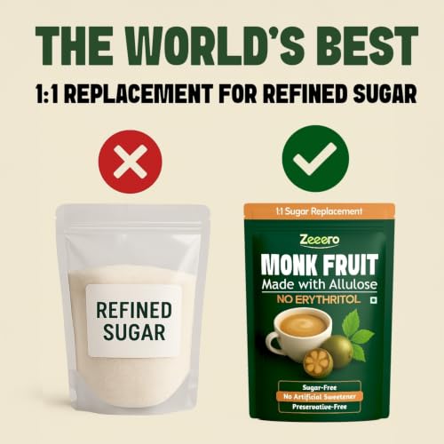 Image of Zeeero Monk Fruit without Erythritol | Monkfruit with Allulose Sweetener | 1:1 Sugar Replacer | Monk sugar /monk fruit powder | No Preservatives 150g