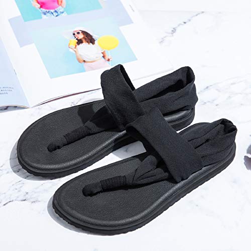 Ranberone Women's Yoga Mat Flip Flops Casual Flat Summer Beach Sandals Size 5.5 Black #TOP5