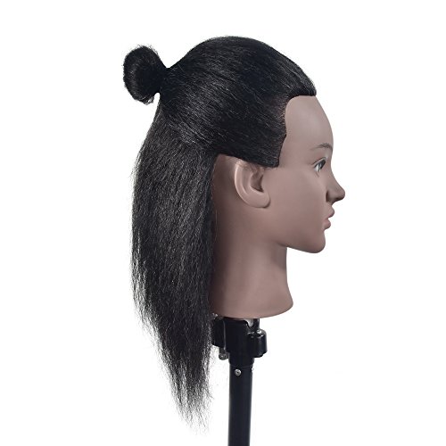 Tcwuzick Afro Schaufensterpuppe Kopf 100% echtes Haar Friseur Ausbildung Kopf Manikin Kosmetologie Puppe Kopf...