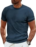 PJ PAUL JONES Mens Navy T-Shirts Casual Short Sleeve Crewneck Solid Textured Knit Shirts