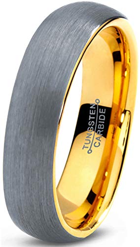 Charming Jewelers Tungsten Wedding Band Ring 5mm Men Women Comfort Fit 18k Yellow Gold Plated Grey Dome Brushed Size 4