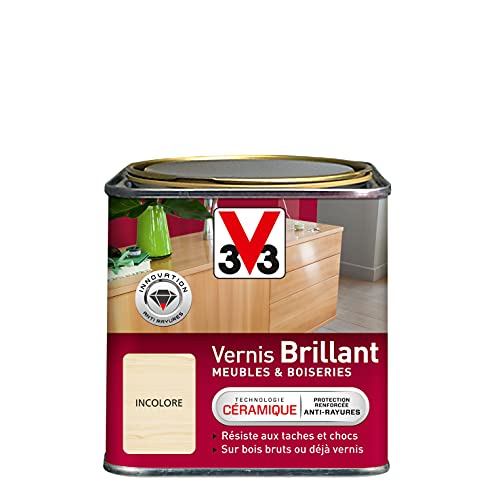 V33 Vernis Intérieur Brillant Meubles et Boiseries, Incolore 0,5 L