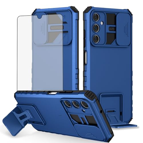 Asuwish Phone Case for Samsung Galaxy A05s/A05 with Tempered Glass Screen Protector and Slide Camera Cover Kickstand Stand Slim Protective Mobile Cell Accessories Ao5s Ao5 A 05s 05 Women Men Blue