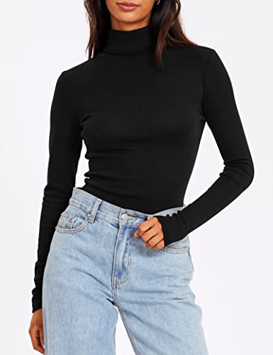 Trendy Queen Women's Plus Size Turtleneck Sweater Thermal Long Sleeve Pullover Layering Aesthetic Black