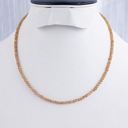 New Beginning Crystals Necklace - Natural Gold Sheen Moonstone Round Beads Dainty Choker Necklace Gift Jewelry For Women, June Birthstone, Healing Crystals, 925 Sterling Silver Chain 18 Inch #TOP3