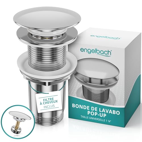 Engelbach® Bonde de lavabo sans trop-plein - Bouchon clic-clac, 3 joints inclus - Installation rapide, guide vidéo inclus - Modèle universel