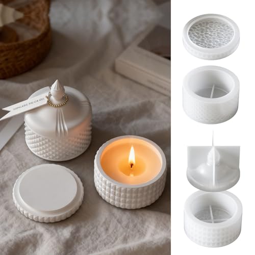 JVHLOV Set de 2 Moldes de Silicona para Velas con Tapa, Molde para Tarro de Velas y Recipiente Decorativo para Resina, Yeso y Cemento, DIY Decoración del Hogar