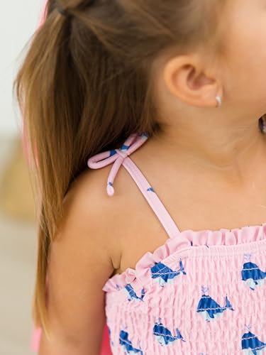 Image of RuffleButts Girls UPF50+ Sun Protection Peplum Smocked Bodice /Tulle Skirted One Piece Swimsuit