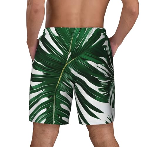 Green Palm Leafs Print Mens Swim Shorts Trunks Inseam Compression Liner Quick Dry Zipper Pocket4