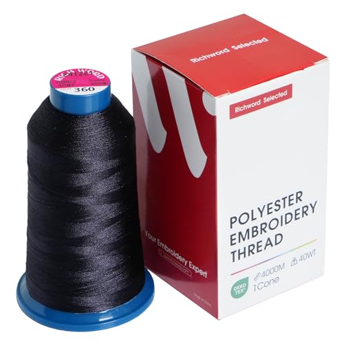 Image of Poolin Polyester Machine Embroidery Thread 4000M 40WT Black 0360 | Smooth Feeding with Stable Tension for Clean, Consistent Stitching on Home and Commercial Embroidery Machines