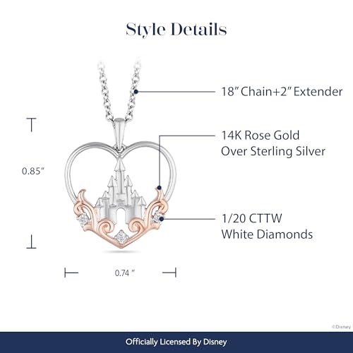 Jewelili Enchanted Disney Fine Jewelry Majestic Princess Castle Pendant Necklace for Women | 14K Rose Gold over Sterling Silver | 1/20 CTTW White Diamonds | 18" Cable Chain | Princess Gifts for Her3
