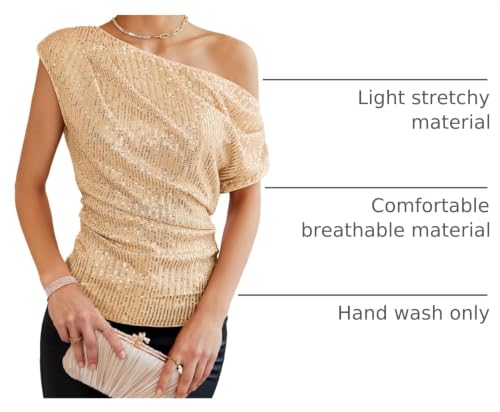 Image of GRACE KARIN One Shoulder Sequin Sparkly Tops for Women Ruched Asymmetrical Glitter Tops Slimming Sparkle Party Shirts