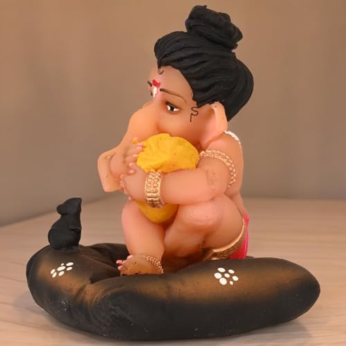 Image of KariGhar Resin Modak Ganesh Idol Perfect for Car Dashboard and House Warming Multicolor 4 inch