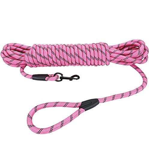 Image of Long Dog Leash for Training 30Ft-Reflective Nylon Rope with Swivel Hook-Recall Agility Lead for Large Small Medium Dogs Outside Walking Hiking-Pink Diam 1 /2 inch