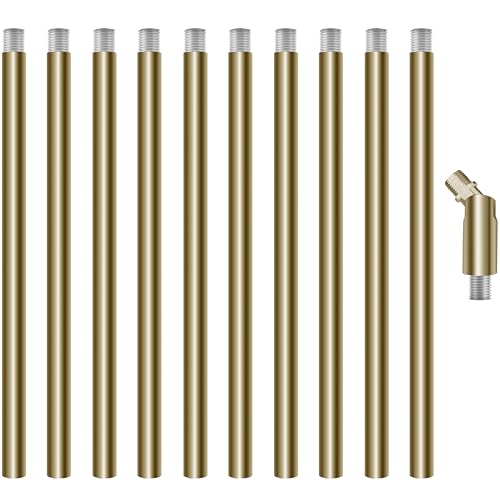 10 Pieces 12-inch Extension Poles M10 Threaded Lighting Fixture Downrods Stems & 180 Degrees Sloped Ceiling Adapter Kits for Pendant Light, Island Lighting, Chandeliers (Brass)