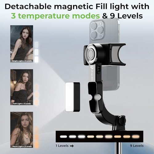 Image of UltraProlink Snap-Z Pro|1-Axis Gimbal Stabilizer with Full control BT Remote| Selfie Stick Tripod with 9 mode magnetic Fill Light| Anti-Shake for iPhone & Android Extendable 680mm|360 Rotation|UM1268