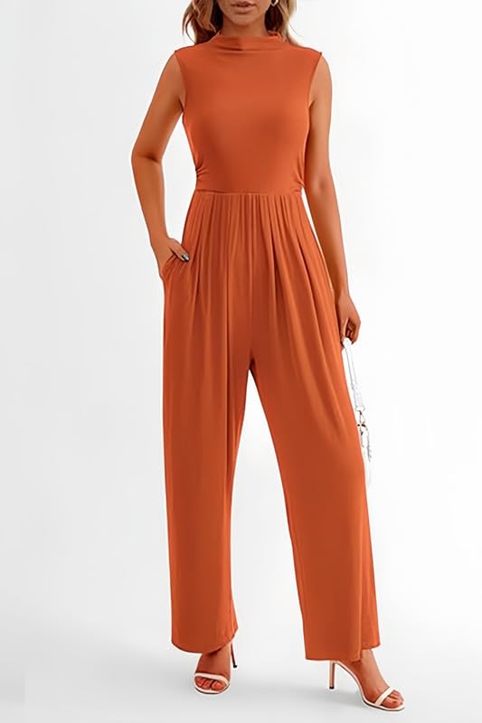 Haibang Tuta Jumpsuit Donna Elegante Girocollo Monopezzi e Tutine Estiva Tuta Intera Senza Manica Pagliaccetti Lungo a Gamba Larga Cerimonia Cocktail Overall Casual Playsuit Moda Rompers con Tasche
